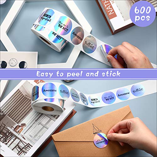 600 Pieces Round Inspirational Stickers Motivational Encouragement Stickers Labels Black Ink Holographic Rainbow Sticker Inspiring Planner Stickers For Greeting Cards Envelopes Sealing Decor, 1.5 Inch #TOP4