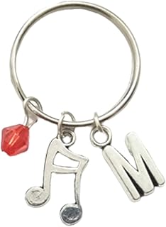 Personalized Music Note Charm Keychain, Custom Stamped Initial Birthstone, Music Lover Jewelry