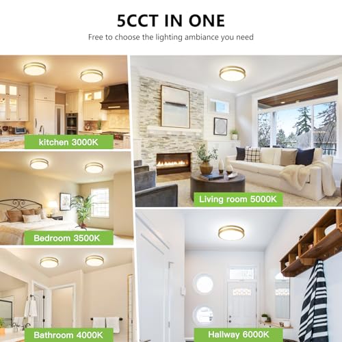 Image of Flush Mount Ceiling Light - 2 Pack 13″ 36W 3000K /3500K /4000K /5000K /6000K Dimmable Led Ceiling Light Fixture for Kitchen Hallway Bedroom Bathroom (2, Brushed Gold, 13 Inch)