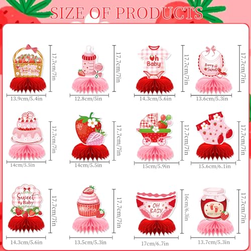 Image of Strawberry Baby Shower Decorations, 12PCS Berry Sweet Honeycomb Centerpieces Decoration A Berry Sweet Baby Is on the Way Party Table Decor Supplies