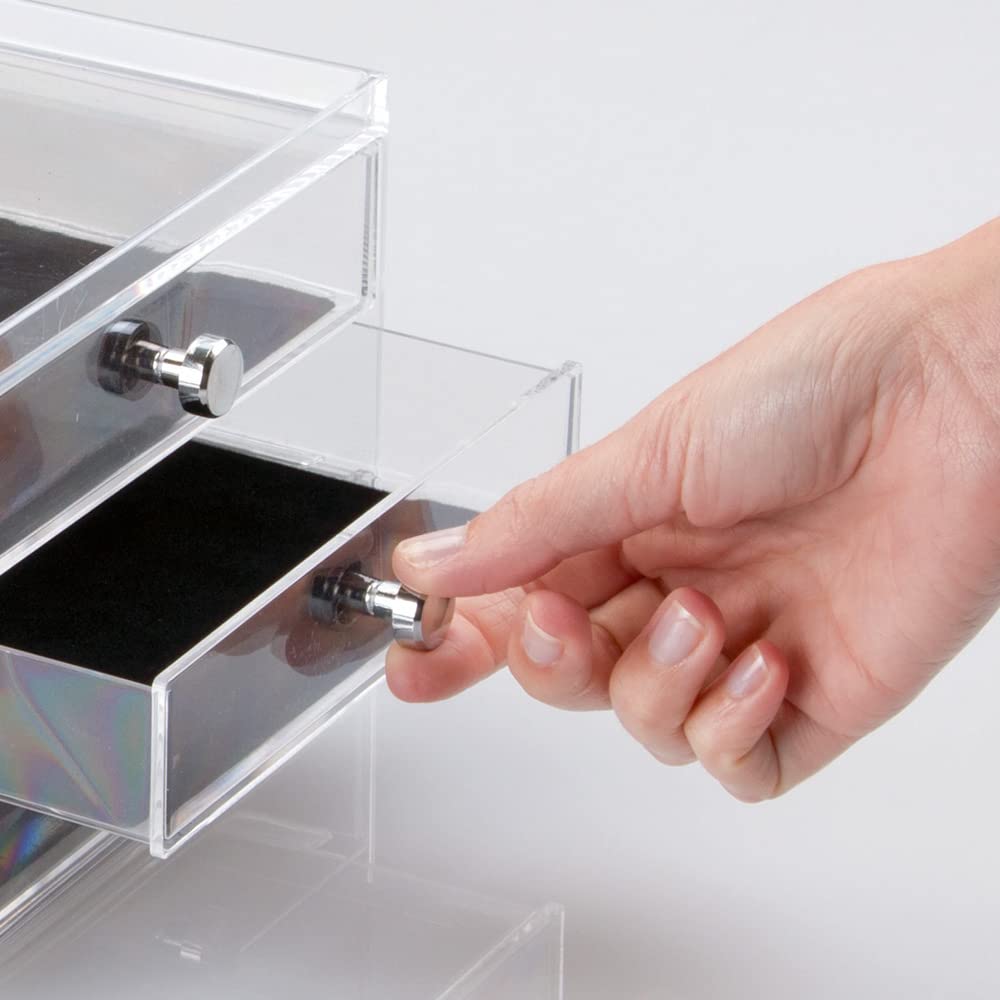 iDesign Organizador de maquillaje con 3 cajones, compacta minicómoda de plástico & Joyero Clarity | Joyero con 4 cajones para relojes, collares, etc.