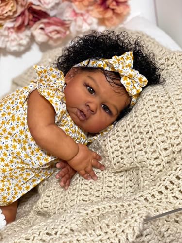 Muñeca Reborn Realista Bebé de 60 cm Cuerpo de Tela Negra miniatura 4
