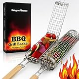 Grill Well 2.0 - Rolling Grill Basket (2 PCs) ideal as Birthday Gift for Dad who has Everything, BBQ Vegetables Grill Baskets, Outdoor Cooking Gadgets, Mens Gifts Ideas, BBQ Smoker Accessories & More
