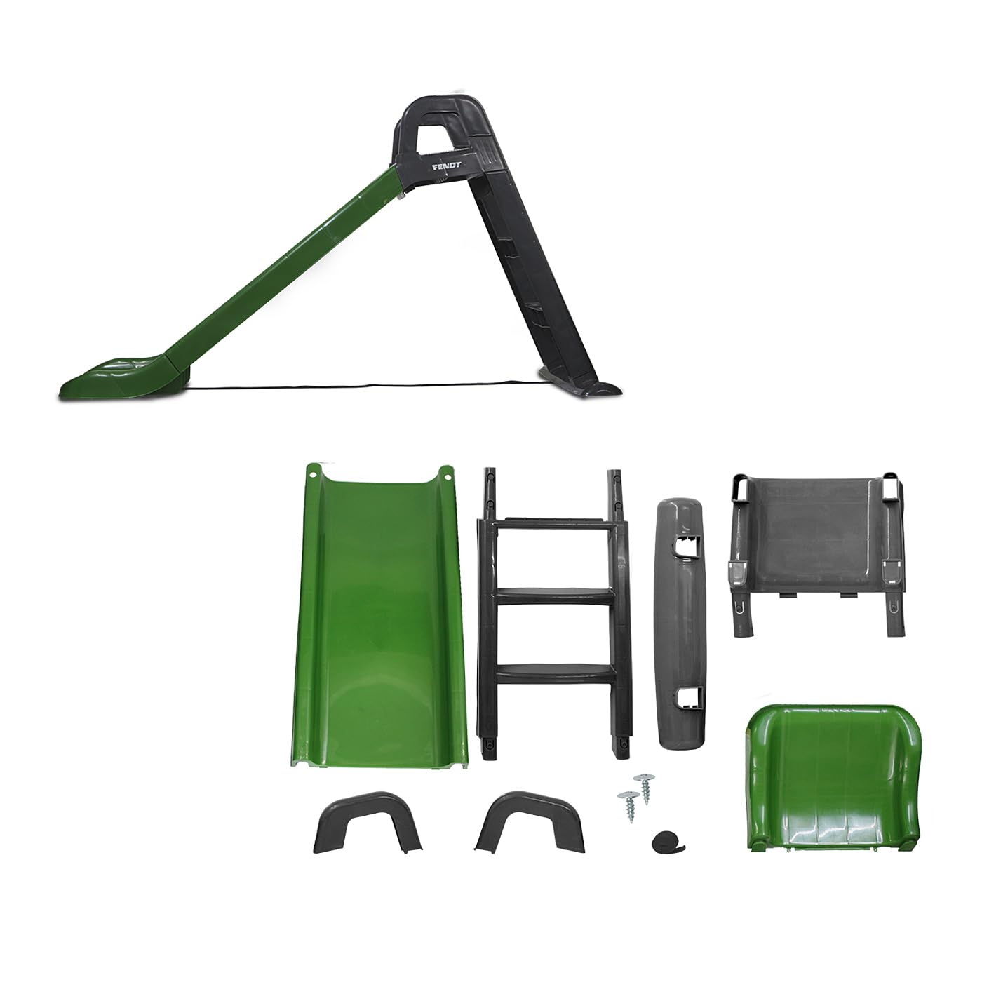 JAMARA 460354 - Tobogán Fendt - De plástico Resistente, caño Antideslizante para aterrizajes Suaves, escalones Anchos y Asas de Seguridad, Correa de estabilización, Color Verde