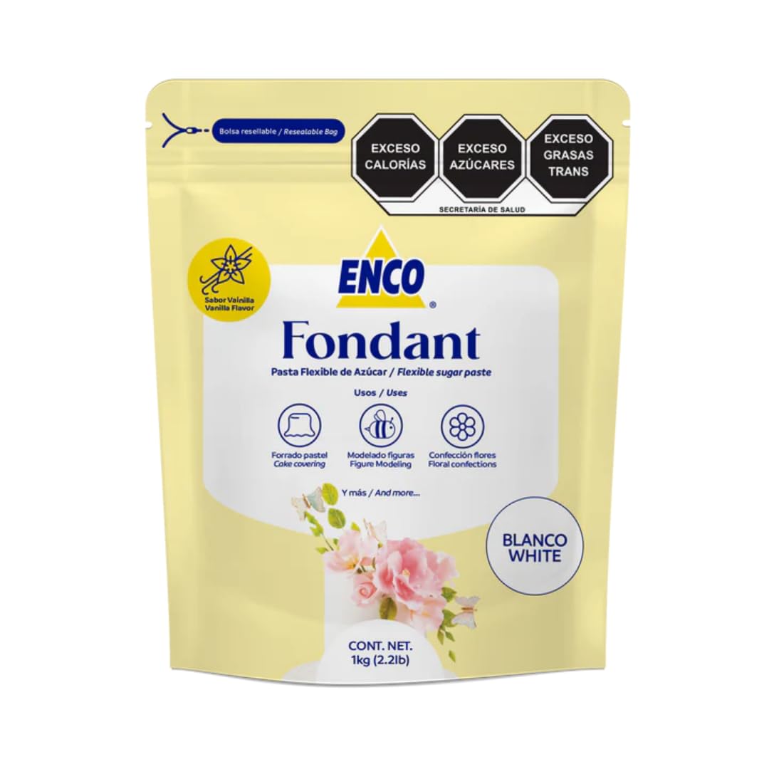 ENCO Premium White Fondant, Vanilla Flavor, Ready to Use 2.2 Lb (1 kg)