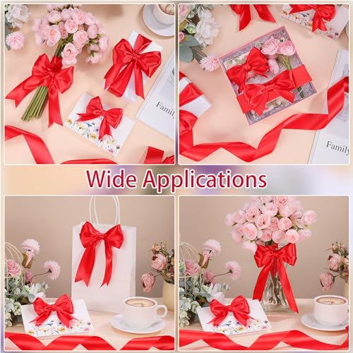 Image of woric Red Satin Ribbon 1.5 Inch 60 Yards for Gift Wrapping | Wedding Decor Ribbon for Flower Bouquet Handmade Roses Bridal Shower Bridesmaid Gifts Hair Bows Crafts Party Gift Wrapping