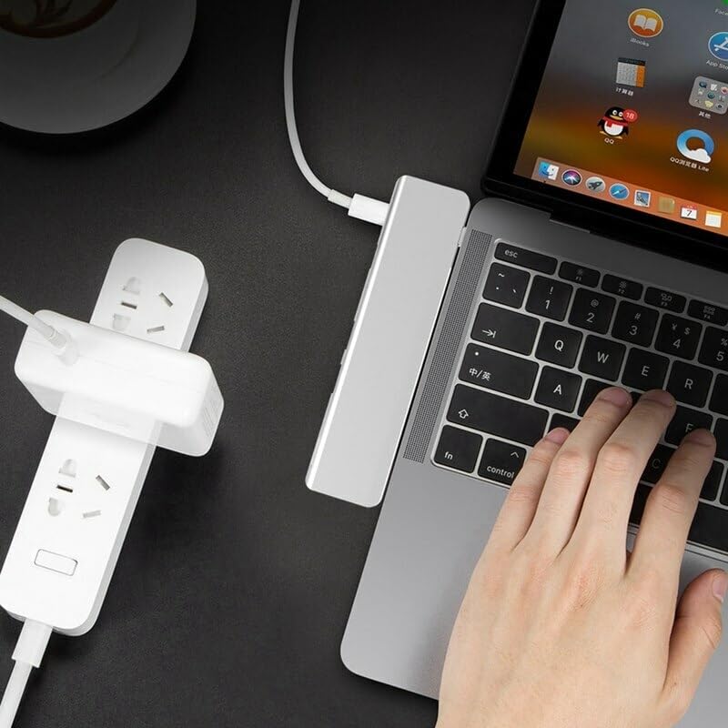 Image of USB HUB USB Type C 7-in-1 Adapter with 3 USB 3.0 Ports, SD&MicroSD Card Slots, HDMI Port and USB PD Pass-Through Charging Port USB C Adapter for MkBook Pro, Windows (USB C to 7 in 1 HUB Dock)