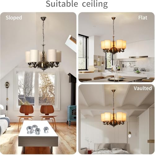 Image of Devansh 05 Lights White Jute Round Shade with Antique Golden Chandelier