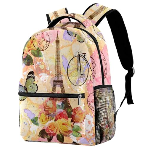 Sac à dos d'école vintage Tour Eiffel multicolore pour fille et garçon 40cm