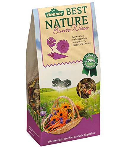 Dehner Best Nature Nagersnack, Nagerfutter 100 % natürlich, für Zwergkaninchen / Nager, Mix aus Kräutern / Blüten / Gemüse, 175 g