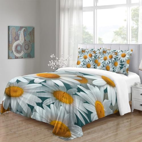 Housse de couette fermeture éclair chrysanthème lit 1 place microfibre - 5
