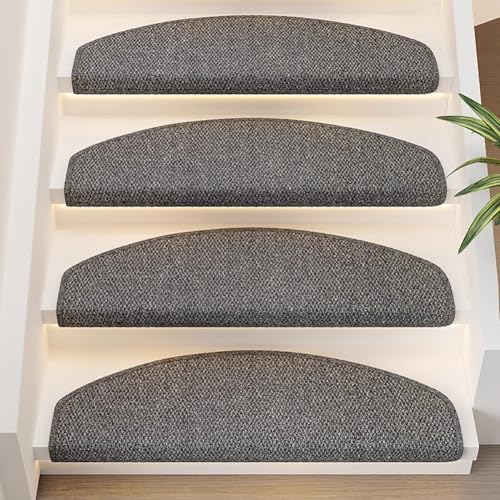 PA-DABAOO ソフト階段踏み板 4枚 滑り止めカーペットマット 39インチ×10インチ 曲線エッジ 階段滑り止めカーペットラグ 木製階段用屋内階段マット 階段ランナーラグ,4pc gray