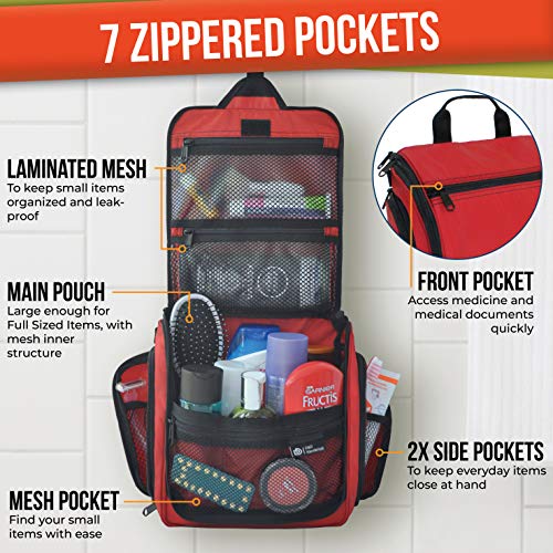 Hanging Travel Toiletry Bag for Men and Women – Large Cosmetics, Makeup and Toiletries Organizer Kit with 19 Compartments, YKK Zippers, XXL Metal Swivel Hook, Water-Resistant Nylon