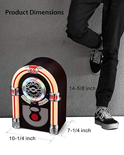 UEME Retro Tabletop Jukebox with CD Player, Bluetooth, FM Radio, AUX-in Port and Color Changing LED Lights