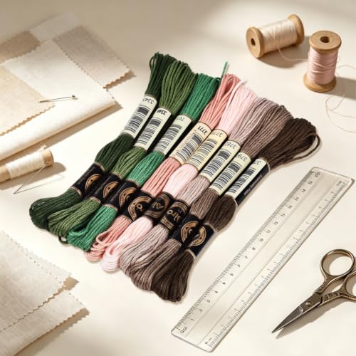 Image of 8 Skeins 70 Yards Green Embroidery Floss Thread for Hand Sewing