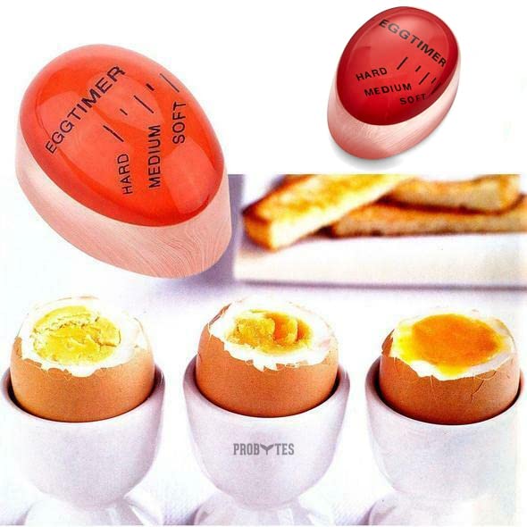 ProBytes Egg Timer - Colour Changing Indicator, Soft-Medium-Hard Perfect Boiled Eggs, Sits in Boling Water, Simple & Easy Kitchen Tool, Food Art & Craft, Heat Sensitive Acrylic - Clear Red 1 Piece
