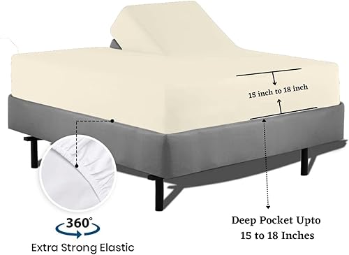 Miniatura 3 de Sábanas de cama Flex Top Queen para dormir de 28 pulgadas, parte superior dividida 100 % algodón egipcio, 800 hilos, sábanas ajustables con parte