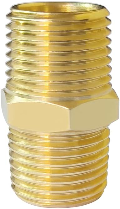 Hooshing 5PCS Brass Hex Nipple,1/2" x 1/2" NPT Male Adapter Pipe Fitting