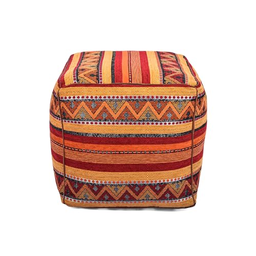 Moroccan bohemian Ottoman Pouf - Orange Unstuffed Ottoman Foot Stool,