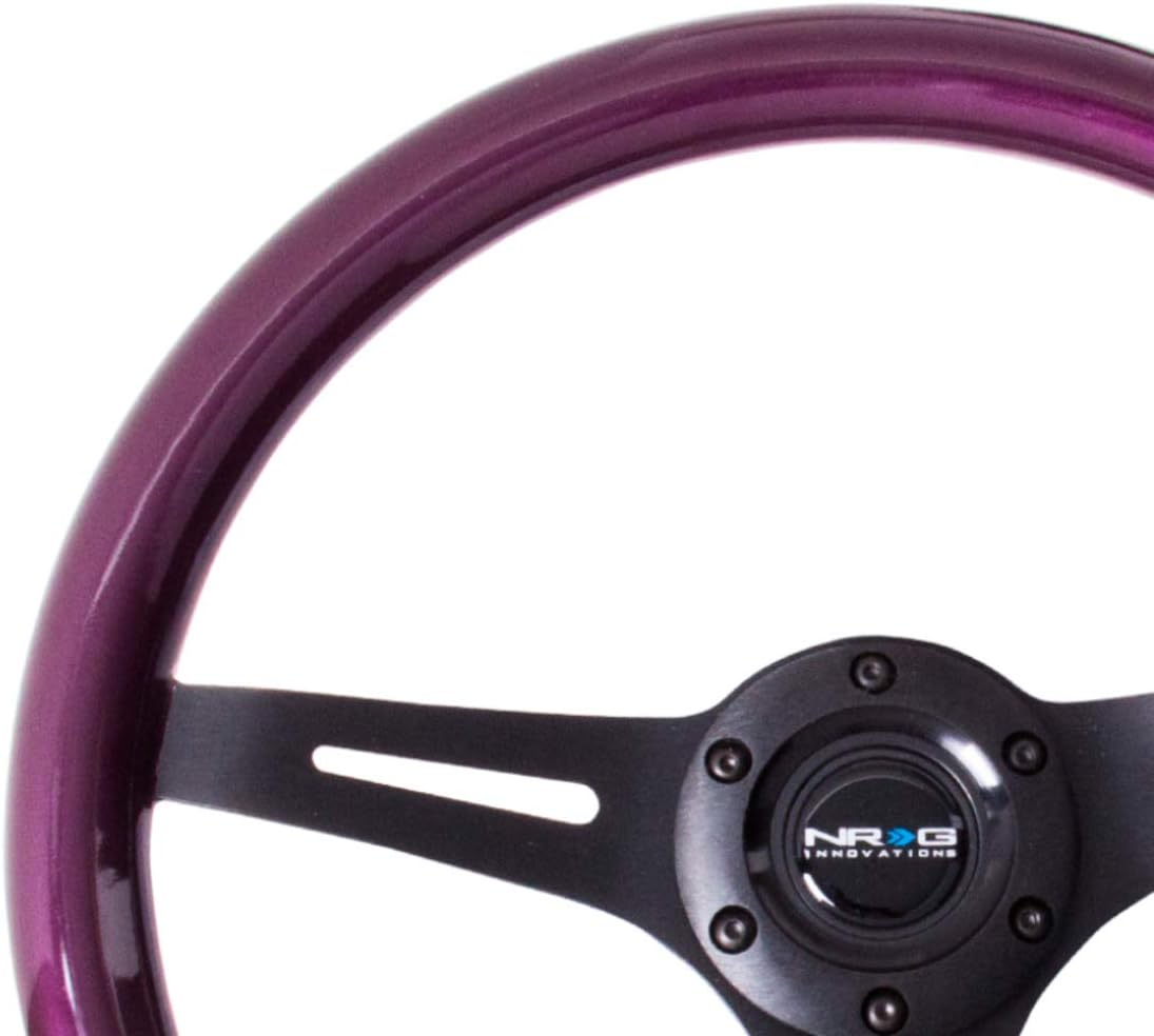 NRG Innovations ST-015BK-PP Classic Wood Grain Wheel (350mm 3 black spokes, purple pearl/flake paint)
