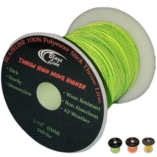 Blaze Line 100% Polyester Climbing Throw Line Rope 2 mm (1/12 in) 150 ft Stool Cord 200 lbs Tensile Strength (Neon Green)