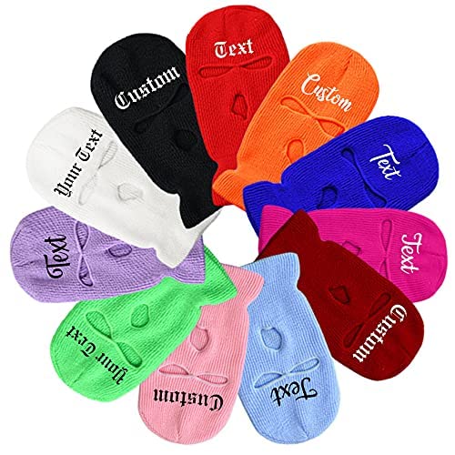 Kstomize Personalized Customize Beanie Balaclava Mask, Women Men Winter Masked Ski Cycling Hat With Embroidery Letters Text Name Logo Black, One Size-Medium #TOP2