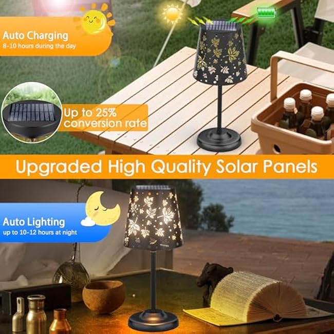 UBright Solar Table Lamp Outdoor Cordless Lamp with Maple Leaf Hollow Design Metal Solar Lanterns Waterproof Outdoor Lights Decor for Patio Yard Garden Porch Indoor Tabletop 2Pack