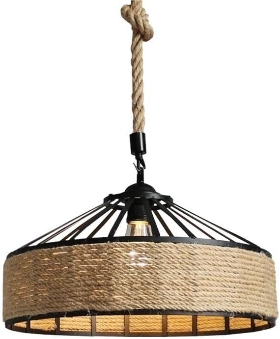 KEFA Battery Operated Pendant Light with Remote,Hemp Rope Chandelier Pendant Lights Kitchen Island No Hardwired,Cordless Hanging Lights for Living Room，Restaurant (Size : 1 Pack)