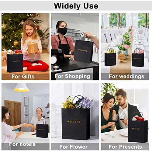 Driew Welcome Bags 50 Pack 250 Grams Paper, 7.9 X 3.7X 9.4'' Black Welcome Gift Bags Paper Bags With Handles Black Gift Bags For Retail, Wedding,Party, Shopping #TOP3