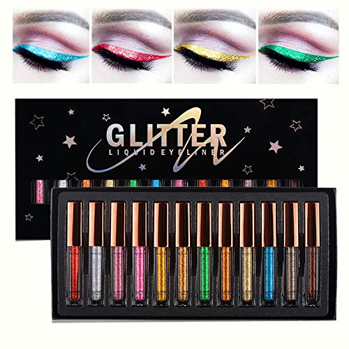 Glitter Liquid Eyeliner Set, COOSA 12PCS Colors Long Lasting Waterproof Sparkling Eyeliner Eyeshadow