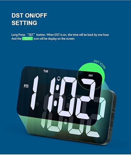 Miniatura 7 de EternaHora Reloj de pared digital LED con día y fecha, reloj digital de 10.8 pulgadas, pantalla grande, 1224 horas, atenuación automática, DST,