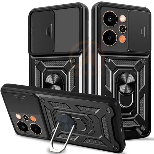 Image of Armor Bumper Back Cover Case for Realme P4 Power 5G | Rotating Camera Cover, Ring Holder & Kickstand | Heavy Duty & 360 Degree Protection Back Cover (Black)