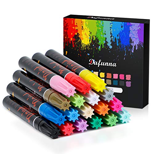 Dafunna Rotuladores Permanentes de 18 Colores Brillantes-Marcadores de Pintura Acrílica, Rotuladores para Tela,Bricolaje, Cerámica, Vidrio, Lienzo