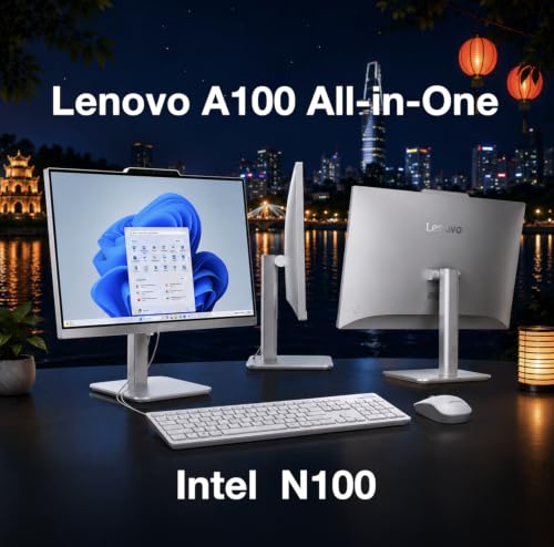Image of Lenovo A100 Everyday Value All-in-One 23.8 inch IPS FHD Display (Intel N100, 16GB DDR5, 256GB PCIe SSD, Intel UHD, WiFi 6, Webcam, Bluetooth 5.4, Win 11 Home) w /DKZ USB Port Expander