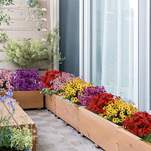 Cewor 16 Bundles Artificial Flowers For Outdoors, Fake Silk Flowers Faux Plants Uv Resistant For Hanging Planters Window Box Front Porch Indoor Outside Decorations (Red) #TOP6