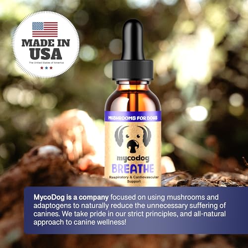 Image of MycoDog Breathe - Respiratory Support Supplement for Dogs - Breathing Comfort & Airway Health - French Bulldogs, Pugs, & Flat-Faced Breeds - Natural Mushroom and Ashwagandha Drops - 2 oz