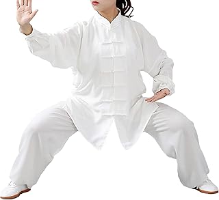 Traje De Tai Chi En Algodón Y Lino Ropa Unisex De Artes Marciales Traje De Kung Fu para Hombre Y Mujer, Pink/Long Sleeve, M