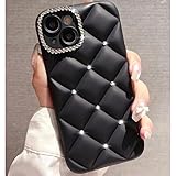 ノーブランド品アイフォン15ProMax用ケースシルバーストーンキルティングケース凸凹大人きらきら可愛いスマホケースカバーソフトキルティングデザインレディース女性かわいいカワイイシルバーアイホンケースアイフォンケースお洒落キルティングブラック黒,15ProMax用