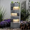 Sunlinua 40.5" H Modern Outdoor Water Fountain with LED Lights – Tall Garden Waterfall Fountain for Patio, Yard, Landscape or Indoor Decor, 4 Tiers Floor Standing Waterfall Outdoor Fountains