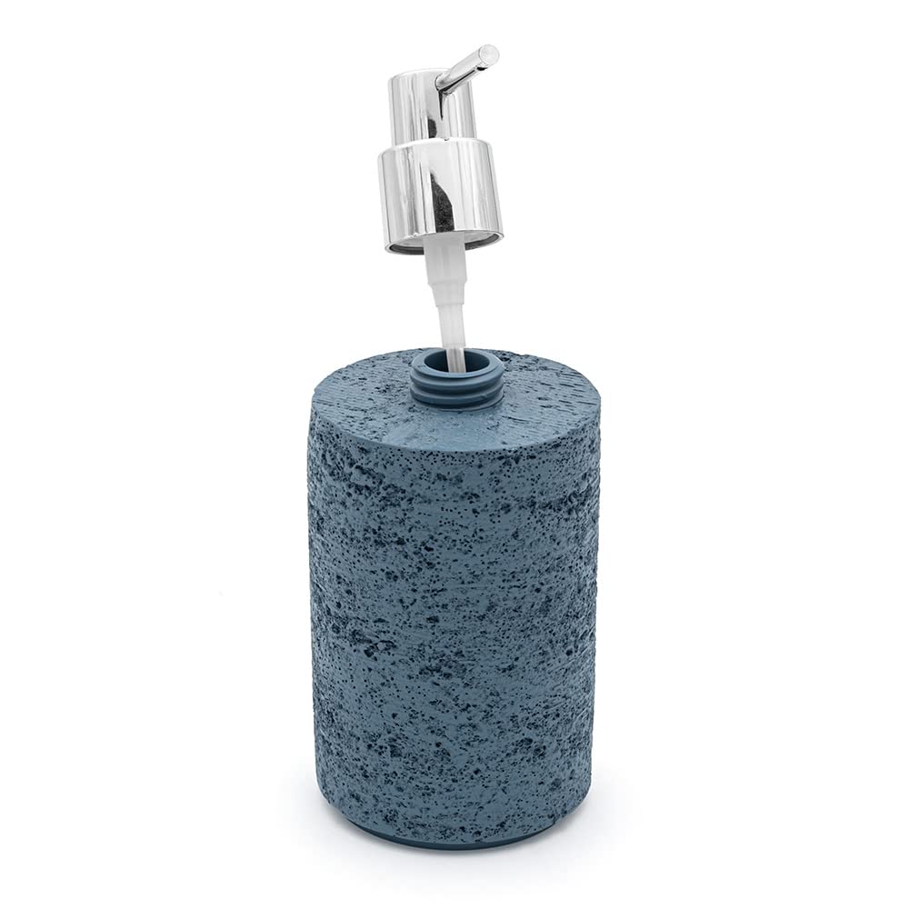 Inbagno Set Bagno Accessori Completo – 4 Pezzi, Kit Accessori appoggio Effetto Pietra Turchese Cobalto, Include Dispenser, portaspazzolini, portasapone e scopino WC, (Set Completo)