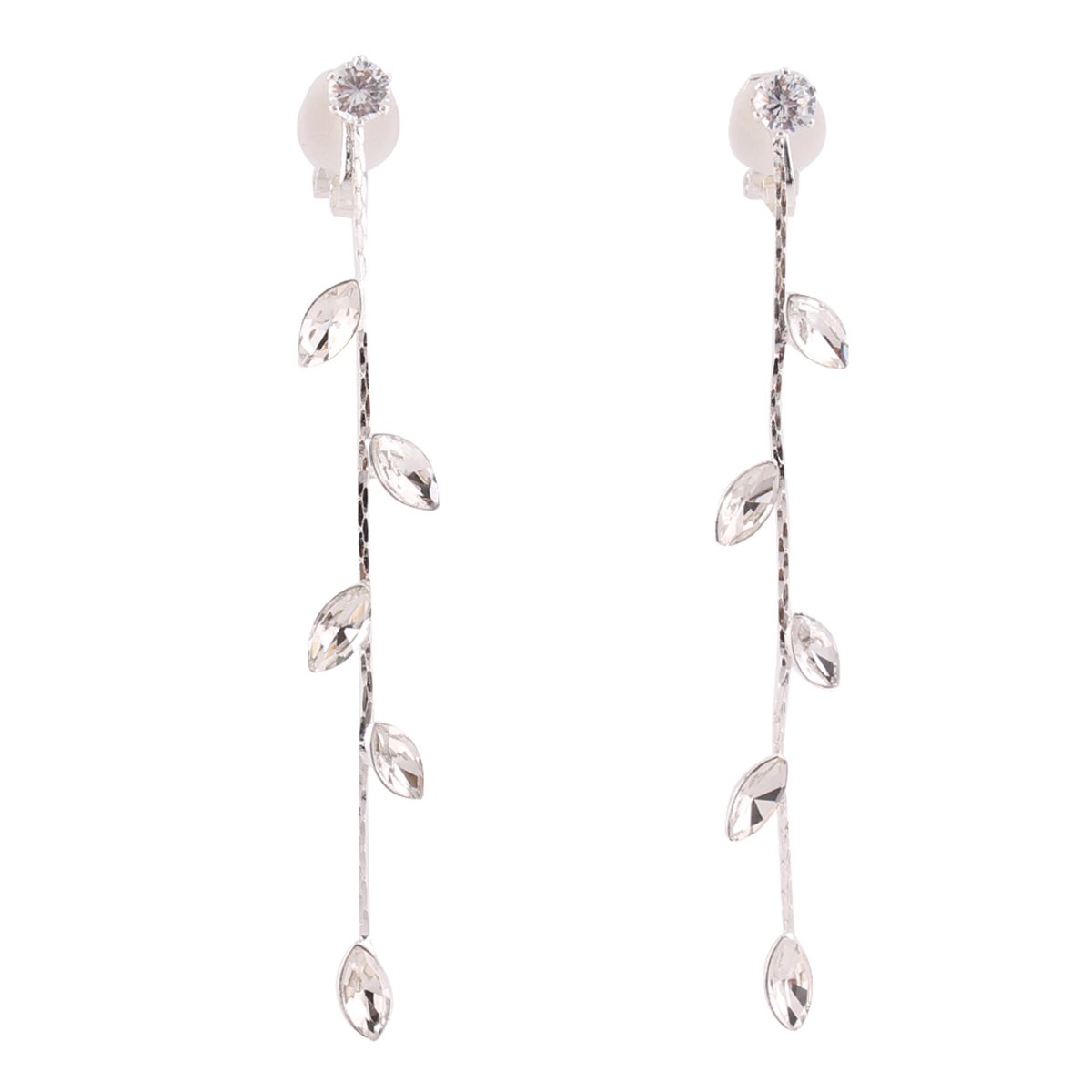 Grace Jun Fashion CZ Rhinestone Long Tassel Drop Earrings and Clip on Earrings No Pierced for Women