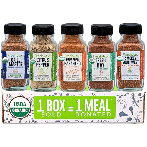 FreshJax Grill Seasoning Gift Set | 5 Sampler Sized Organic Grilling Spices | Grilling Christmas Gifts for Men | BBQ Grill Spices and Seasoning Sets Packed in a Giftable Box