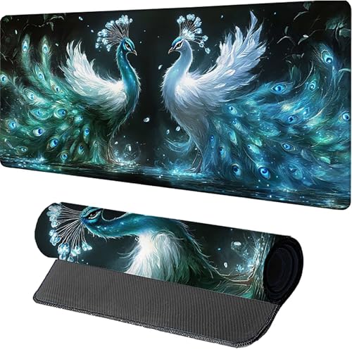 Peacock Gaming Musmatta, Blå Skrivbordsmatta 1600x800x3mm, XXL Musmatta med Sydda Kanter, Skrivbordstillbehör, Skrivbordsmatta med Halkfri Gummibas, Förbättrar Precision och Hastighet, Y-9328