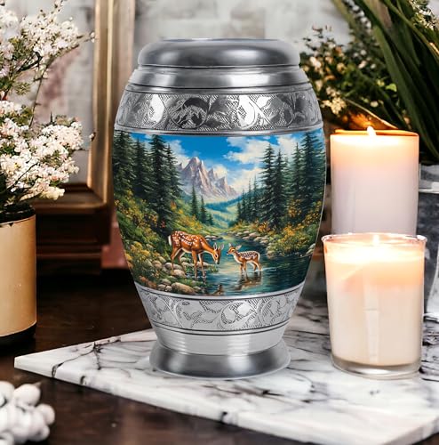 Image of Deer Urn Decorative Large Burial Urn for for Women & Men 1 Large & 4 Small | Keepsake Funeral Urns, Small Urns for Men & Women, Keepsake Urn for Mom & Dad