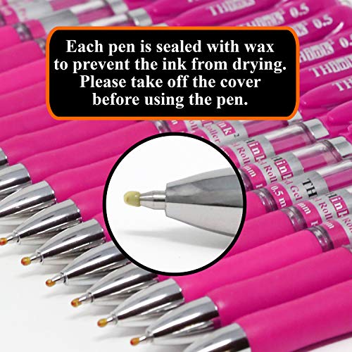 Image of [24 Pens - Pink Ink] Think2 Retractable Gel Pens. (24 Pink) Fine Point (0.5mm) Rollerball Pens with Comfort Grip.