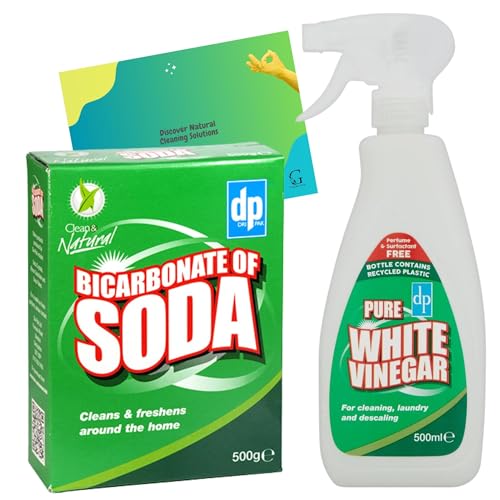 Bicarbonate of Soda for Cleaning 500g and White Vinegar Spray 500ml Bundled With Glameno Cleaning Tips