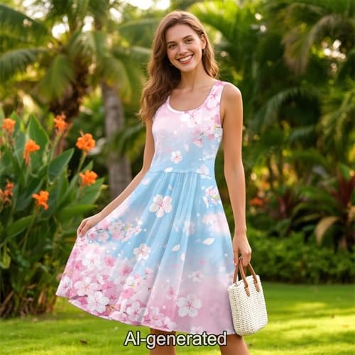 Image of Dreaweet Casual Sleeveless Dresses for Women Girls, Round Neck Tank Dresses with Pockets Summer Sundress Size XS-4XL