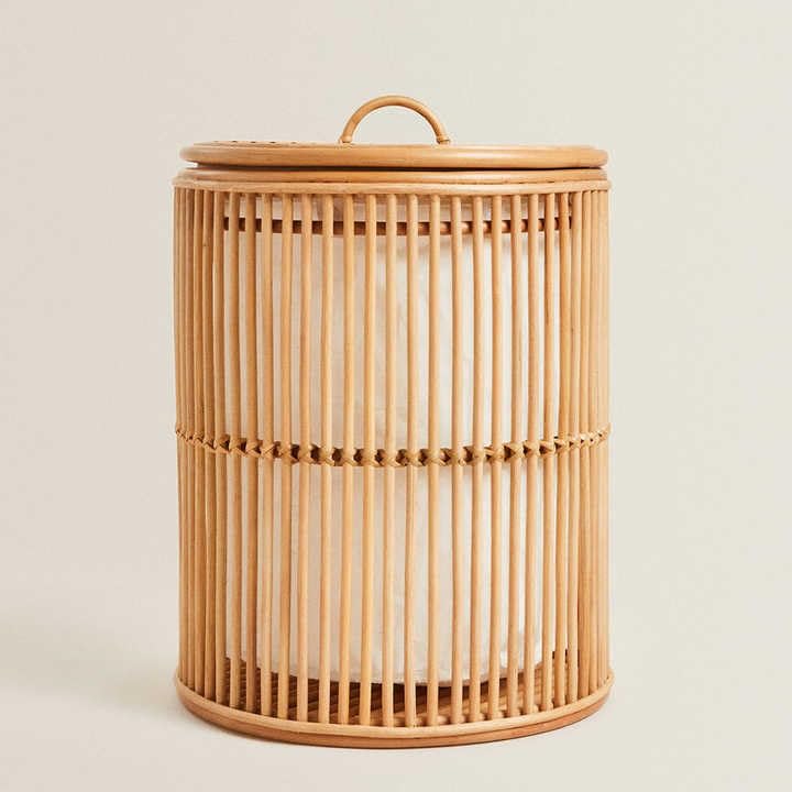 Image of Wicker Cane Laundry Basket with Lid & Removable Liner | Handwoven Natural Rattan Clothes Hamper for Bedroom, Bathroom & Laundry Room (BEIGE)