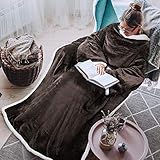 Terrania Sherpa Blanket with Sleeves for Women and Men, Super Soft Mink Fleece Wearable Adult Comfy Throw Robe TV Blanket 72