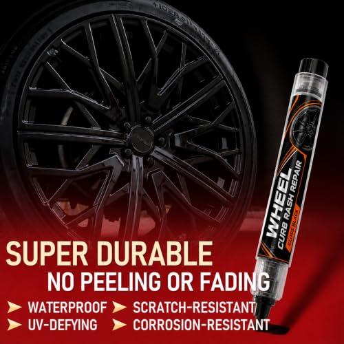 Image of Wheel Scratch Repair Kit, Gloss Black Rim Paint Pen for Curb Rash | Repair Kit for Car Alloy Wheel, Touch Up Wheel Scratches, Chips, Scuffs, Road Rash, Universal Color Wheel Paint